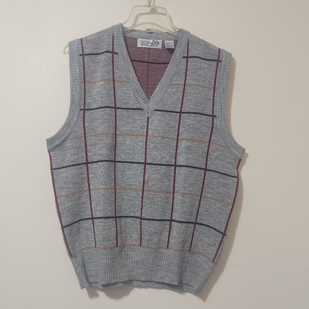Vintage Castle Rock V neck Plaid Vest Large